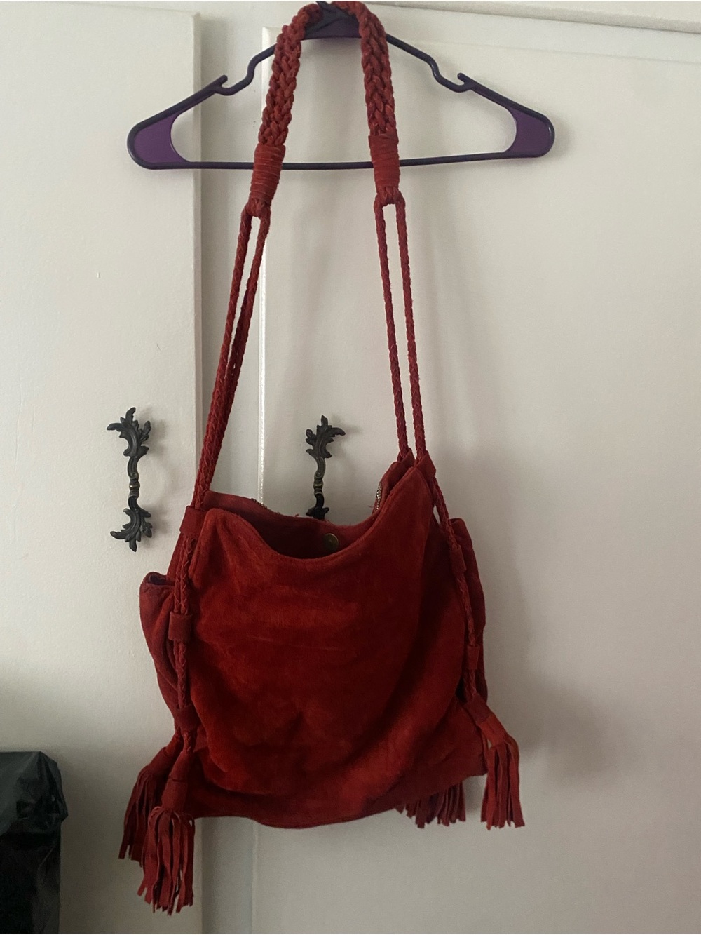 Anthropologie Red Suede Embroidered Fringe Shoulder Bag - Picture 5 of 10